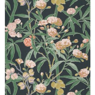   Casadeco Cuba 84337505 HABANA VERT FONCE  Natur egzotikus virágos szőlő antracit sötétzöld szines tapéta