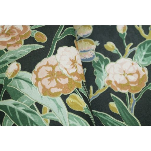 Casadeco Cuba 84337505 HABANA VERT FONCE  Natur egzotikus virágos szőlő antracit sötétzöld szines tapéta