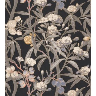   Casadeco Cuba 84339535 HABANA NOIR  Natur egzotikus virágos szőlő fekete barna szines tapéta