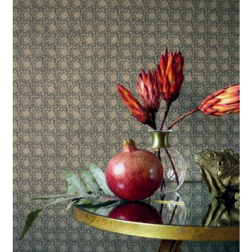 Casadeco Cuba 84347545 PAJA VERT KAKI Natur geometrikus kosárfonat minta khakizöld csillogó fémes fény tapéta