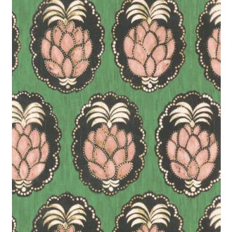   Casadeco Cuba 84357434 PINA VERT Natur trópusi dekoratív ananász motívum friss zöld hús/gyümölcs/szín felete fehér tapéta