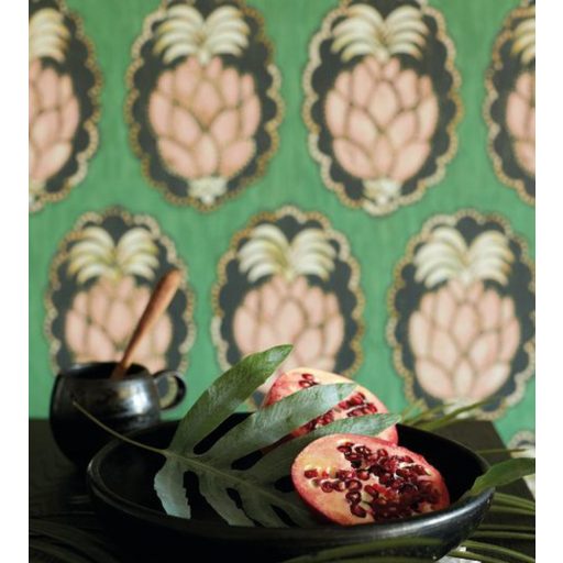 Casadeco Cuba 84357434 PINA VERT Natur trópusi dekoratív ananász motívum friss zöld hús/gyümölcs/szín felete fehér tapéta