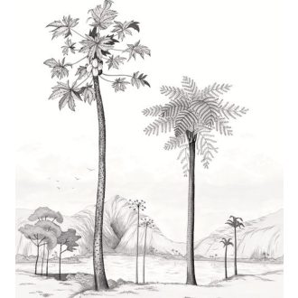   Casadeco Cuba 84379353 PANORAMIQUE LAGUNA NOIR et BLANC festői trópusi lagúna fehér szürke fekete falpanel