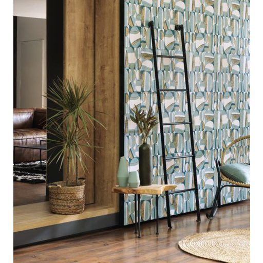 Casadeco Nangara NANG84387335 ANANGU BLUE/VERT/EMERAUDE Etno Natur festett sziklák kék zöld smaragd fehér tapéta