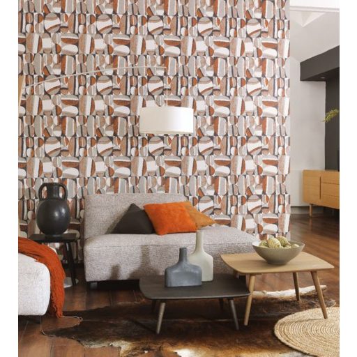 Casadeco Nangara NANG84389532 ANANGU NOIR et CUIVRE Etno Natur festett sziklák rézszín fekete szürke fehér tapéta