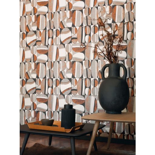 Casadeco Nangara NANG84389532 ANANGU NOIR et CUIVRE Etno Natur festett sziklák rézszín fekete szürke fehér tapéta