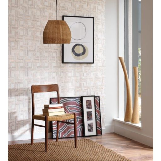 Casadeco Nangara NANG84390534 TINGARI NOIR et BLANC Grafikus pont és vonalmintázat szürkésfehár fekete fémes rézszín tapéta