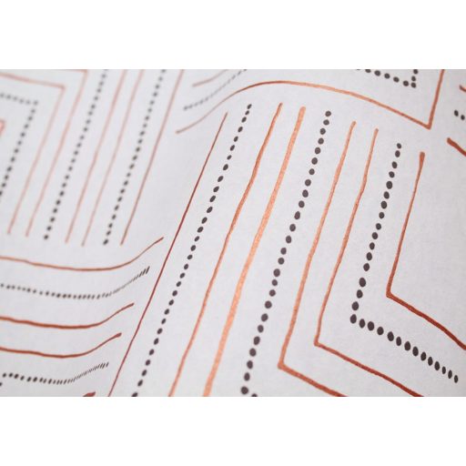 Casadeco Nangara NANG84390534 TINGARI NOIR et BLANC Grafikus pont és vonalmintázat szürkésfehár fekete fémes rézszín tapéta