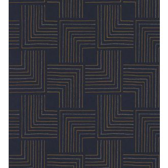   Casadeco Nangara NANG84396533 TINGARI BLEU  NUIT Grafikus pont és vonalmintázat sötétkék fémes arany bézs tapéta