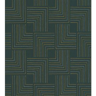   Casadeco Nangara NANG84397412 TINGARI VERT EMERAUDE Grafikus pont és vonalmintázat smaragdzöld fémes arany világoskék tapéta