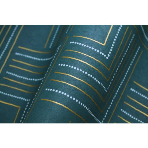 Casadeco Nangara NANG84397412 TINGARI VERT EMERAUDE Grafikus pont és vonalmintázat smaragdzöld fémes arany világoskék tapéta