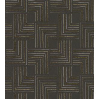   Casadeco Nangara NANG84399231 TINGARI NOIE et JAUNE Grafikus pont és vonalmintázat fekete sárga fémes arany tapéta