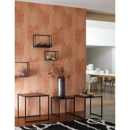 Casadeco Nangara NANG84403314 KIPARA CUIVRE Geometrikus textúrázott vonalakkal kialakított hatszög mozaik barna narancs rézszín tapéta