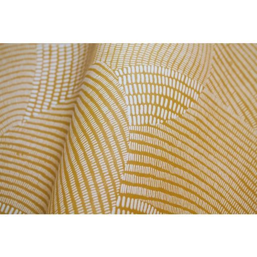 Casadeco Nangara NANG84412315 TJALA JAUNE MOUTARDE Grafikus ősi kavargó etno minta szürkésfehér mustársárga tapéta