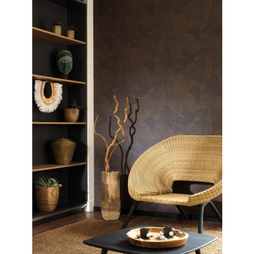 Casadeco Nangara NANG84416429 TJALA BLEU et CAMEL Grafikus ősi kavargó etno minta sötétkék teveszőrbarna tapéta