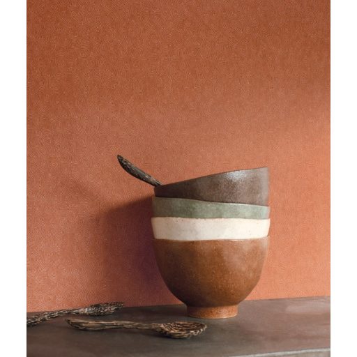 Casadeco Nangara NANG84423225 ULURU ORANGE Geometrikus etno "kavargó" kőminta narancs rézszín fémes fény tapéta