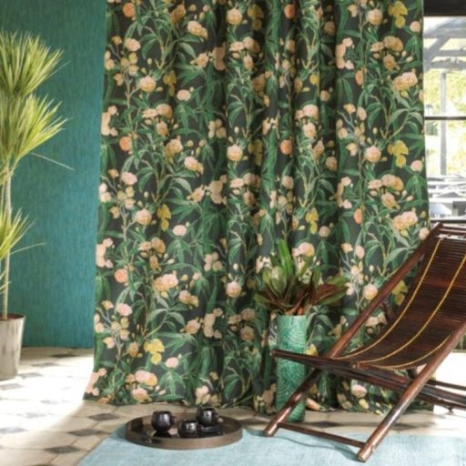 Casadeco Cuba 84467474 TISSU HABANA VERT ROSE fekete zöld rózsaszín arany textil