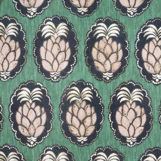   Casadeco Cuba 84477477 TISSU PINA VERT Natur trópusi ananász motívum zöld halvány rózsaszín fekete fehér textil