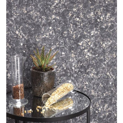 PETRA NOIR Natur sziklafelület szemcsés struktúra fekete csillogó fémes fény tapéta