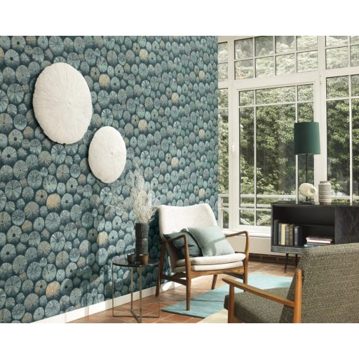 ACHINOS VERT Natur mélytengeri világ tengeri sünök fekete fémes zöld és arany tapéta