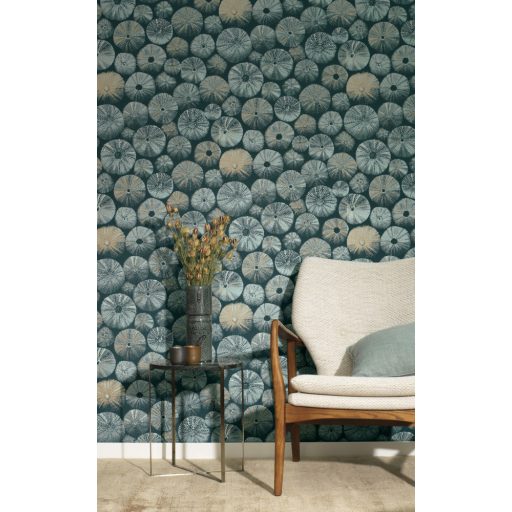 ACHINOS VERT Natur mélytengeri világ tengeri sünök fekete fémes zöld és arany tapéta