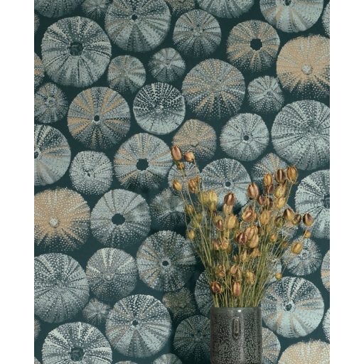 ACHINOS VERT Natur mélytengeri világ tengeri sünök fekete fémes zöld és arany tapéta