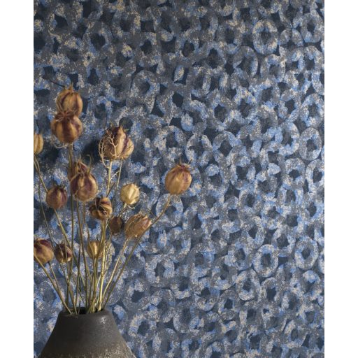 84546543 BULLAE BLUE Natur csillogó buborékok antracit mélykék árnyalatok tapéta