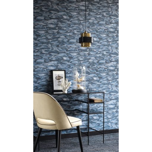 84566440 OCEANUM BLEU Natur óceán hullámai mélykék fekete fémes csillogó tapéta