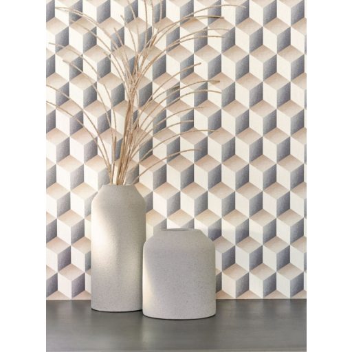 Casadeco Perception RYTHM 86471518 Kubizmus és Elegancia Geometrikus háromdimenziós minta krém sárgásbézs sötétszürke tapéta
