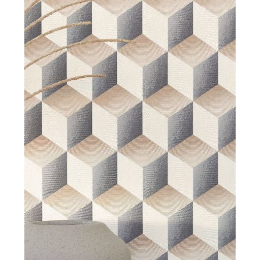Casadeco Perception RYTHM 86471518 Kubizmus és Elegancia Geometrikus háromdimenziós minta krém sárgásbézs sötétszürke tapéta