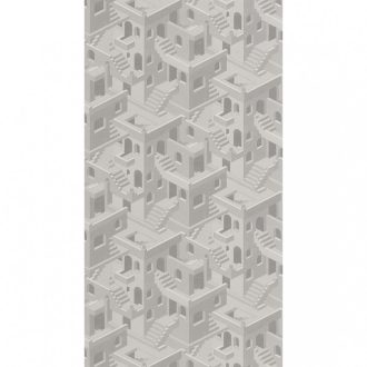   Casadeco Utopia 85110464 ILLUSION BLANC/GRIS Grafikus 3D házak szoros halmaza fehér szürke tapéta