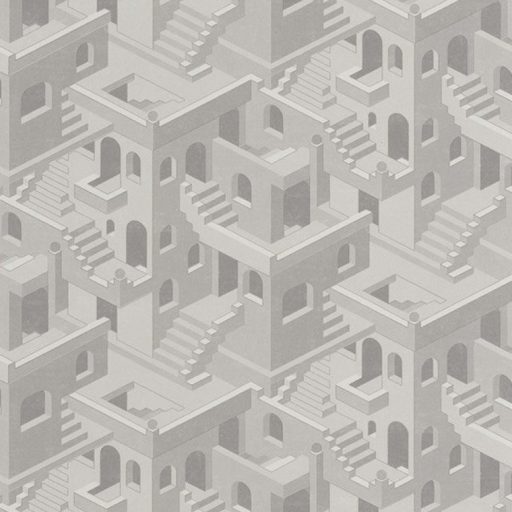 Casadeco Utopia 85110464 ILLUSION BLANC/GRIS Grafikus 3D házak szoros halmaza fehér szürke tapéta