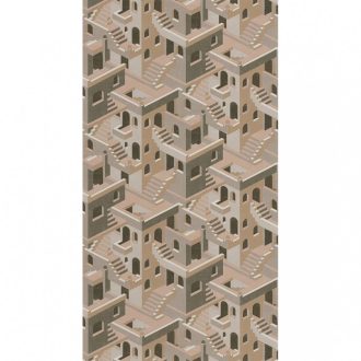   Casadeco Utopia 85111237 ILLUSION TAUPE/ROSE Grafikus 3D házak szoros halmaza bézs szürkésbarna roségold tapéta