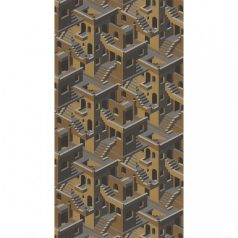   Casadeco Utopia 85119241  OCRE/NOIR Grafikus 3D házak szoros halmaza okkersárga szürke fekete arany tapéta