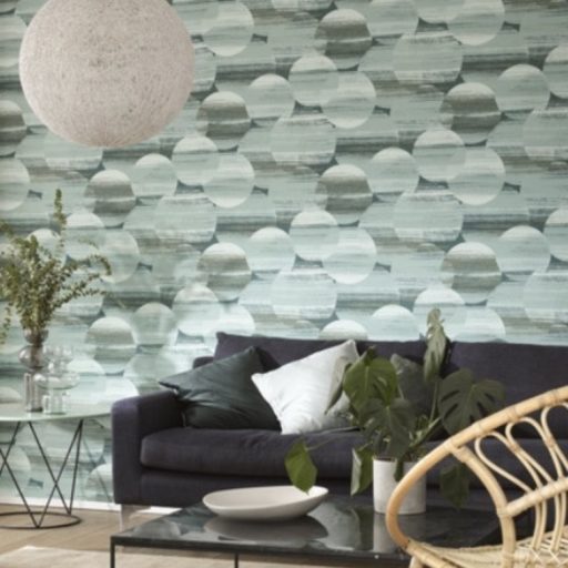 Casadeco Utopia 85126328 MIRAGE VERT/BLEU Geometrikus színátmenetes körök mentazöld kék fehér tapéta