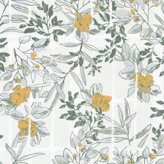   Casadeco Jardins Suspendus 85232241 CAMELIA Natur a Camelia üvegház pompás virágai krémszürke fehér zöld árnyalatok okkersárga tapéta