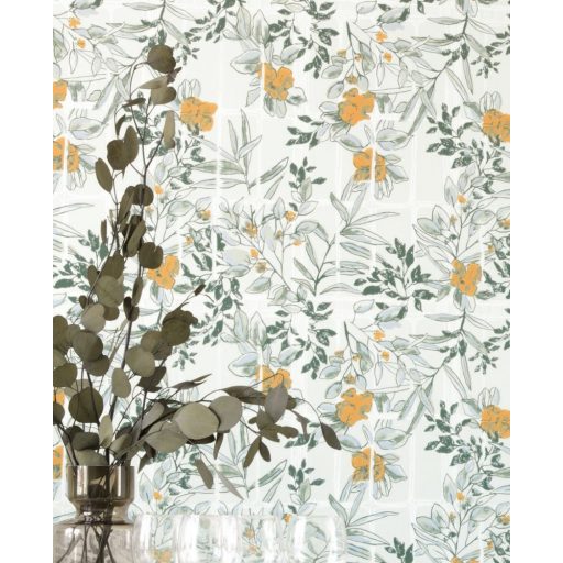 Casadeco Jardins Suspendus 85232241 CAMELIA Natur a Camelia üvegház pompás virágai krémszürke fehér zöld árnyalatok okkersárga tapéta