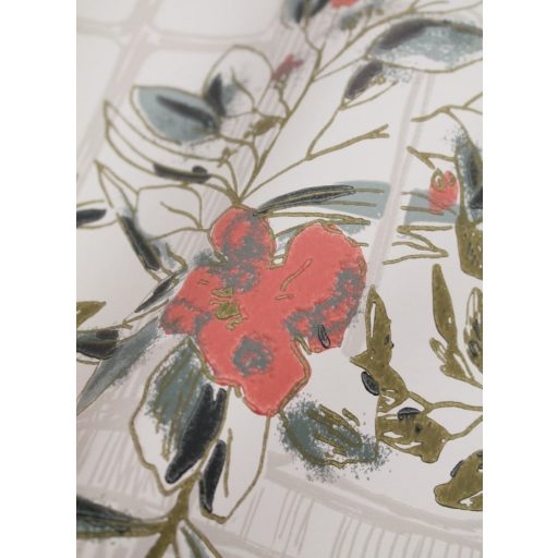 Casadeco Jardins Suspendus 85233115 CAMELIA Natur a Camelia üvegház pompás virágai krémfehér szürkésbézs zöld árnyalatok korallszín tapéta