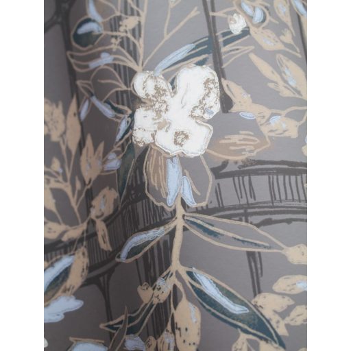 Casadeco Jardins Suspendus 85239262 CAMELIA Natur a Camelia üvegház pompás virágai barna sötétbarna kék árnyalatok rézszín krém tapéta