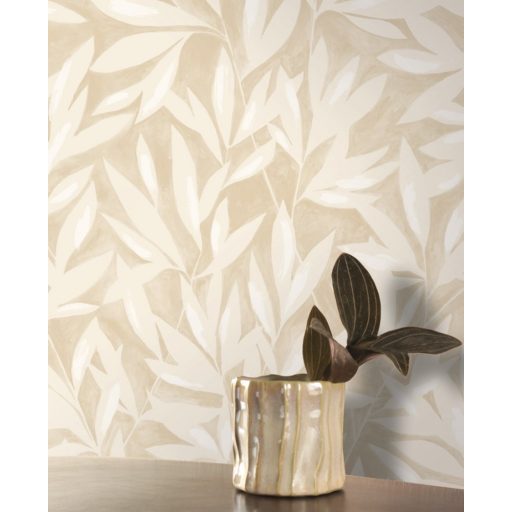 Casadeco Jardins Suspendus 85241172 TAMARIS Natur Sziluett levélmintázat krémfehér bézs barna tapéta