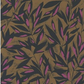   Casadeco Jardins Suspendus 85242565 TAMARIS Natur Sziluett levélmintázat barna antracit fuchsia tapéta