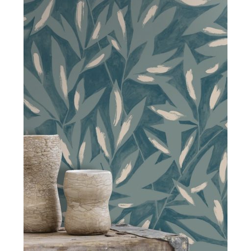 Casadeco Jardins Suspendus 85247314 TAMARIS Natur Sziluett levélmintázat zöld zöldeskék fehér tapéta