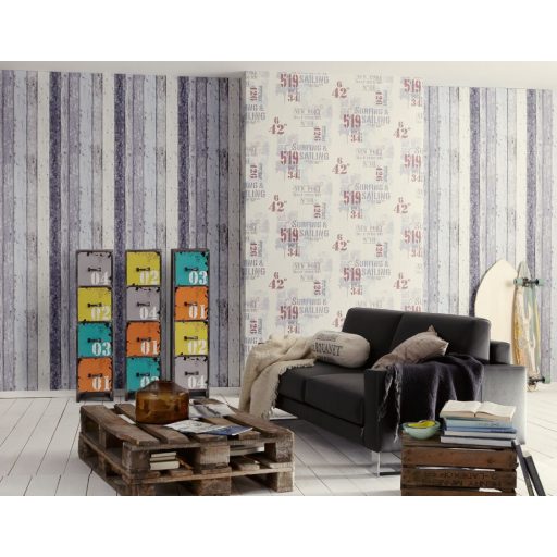 As-Creation Elements/Surfing & Sailing 8550-60 Natur deszkaminta kék szürke fekete fehér tapéta