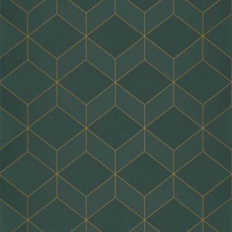   Casadeco 1930, 85687517  METRO Geometrikus 3D hatású síkidomok sötétzöld zöld arany fénylő mintarajzolat tapéta
