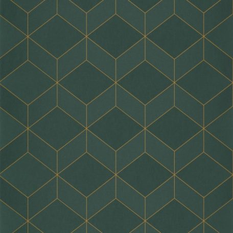Casadeco 1930, 85687517  METRO Geometrikus 3D hatású síkidomok sötétzöld zöld arany fénylő mintarajzolat tapéta