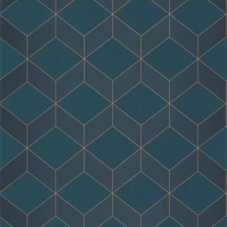   Casadeco 1930, 85686337  METRO Geometrikus 3D hatású síkidomok sötétkék szürkéskék arany fénylő mintarajzolat tapéta