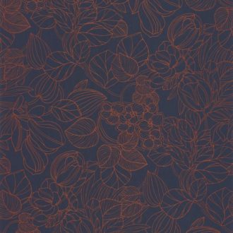   Casadeco 1930, 85726526  GRAVURE Natur Grafikus kontúr rajzolatú mesés virágminta sötétkék bronz irizáló festés tapéta