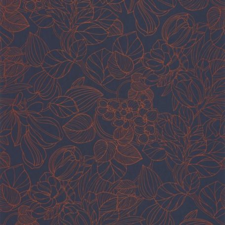 Casadeco 1930, 85726526  GRAVURE Natur Grafikus kontúr rajzolatú mesés virágminta sötétkék bronz irizáló festés tapéta