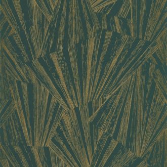   Casadeco 1930, 85747507 ECLAT FOIL Asszimetrikus geometriai ábra fénysugarak irizáló és fémes festéssel sötétzöld arany tapéta