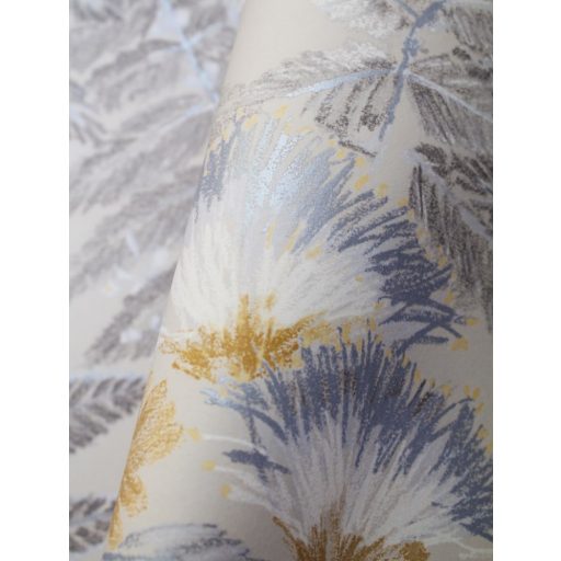 Casadeco Botanica 85891423 ALBIZIA Botanikus finom trópusi nönénymnta selyemakác bézs meleg szürke kék sárga fémes kiemelések tapéta